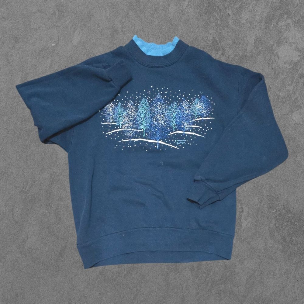Vintage 90s Morning Sun Forest Mock Neck Sweatshirt Large Whimsygoth Fairycore